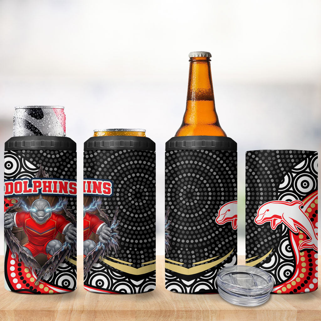 Dolphins 4 in 1 Can Cooler Tumbler The Scream of Lightning Eyes - Indigenous Dot Ripping Effect