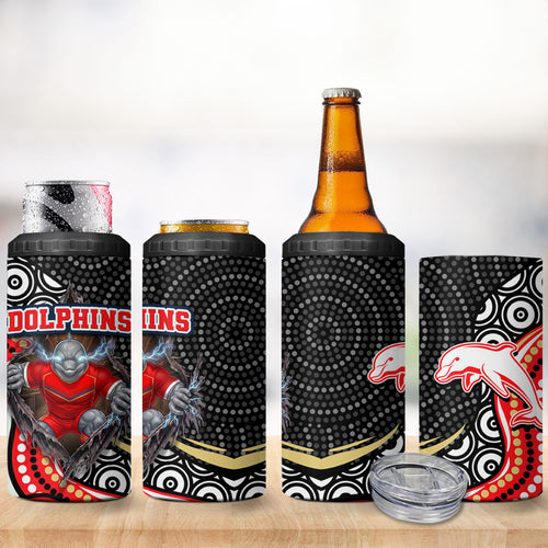 Dolphins 4 in 1 Can Cooler Tumbler The Scream of Lightning Eyes - Indigenous Dot Ripping Effect