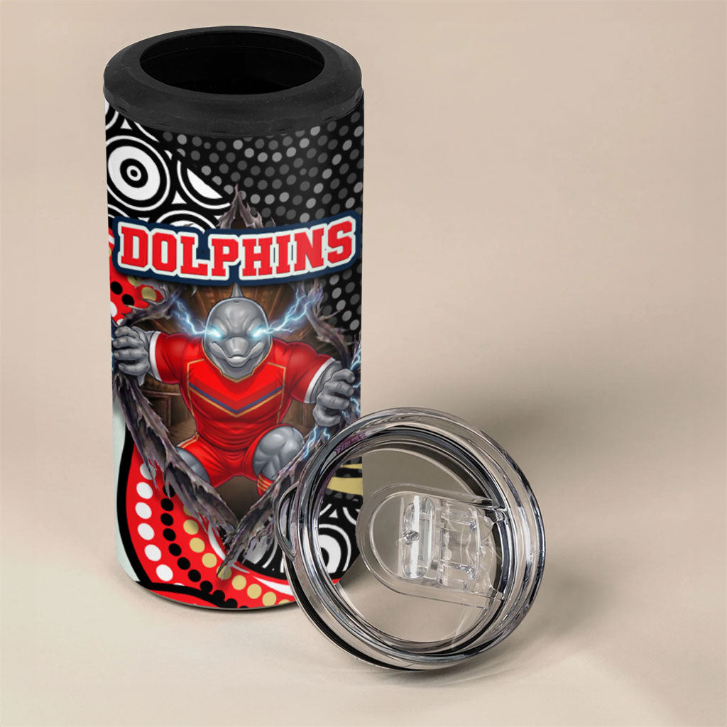 Dolphins 4 in 1 Can Cooler Tumbler The Scream of Lightning Eyes - Indigenous Dot Ripping Effect