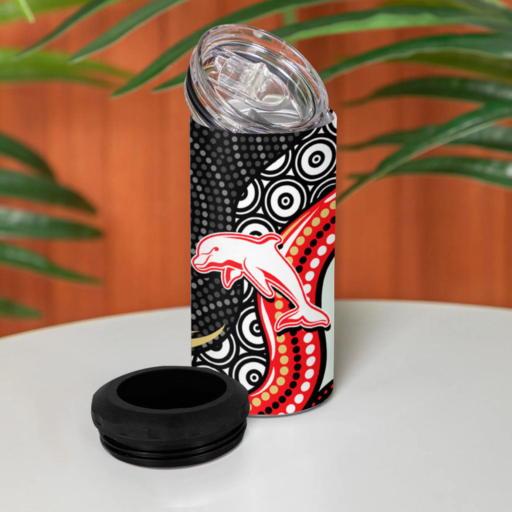 Dolphins 4 in 1 Can Cooler Tumbler The Scream of Lightning Eyes - Indigenous Dot Ripping Effect