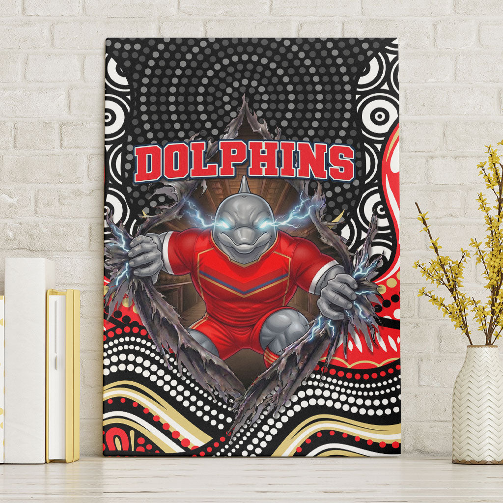Dolphins Canvas Wall Art The Scream of Lightning Eyes - Indigenous Dot Ripping Effect