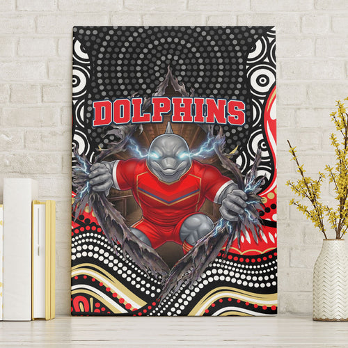 Dolphins Canvas Wall Art The Scream of Lightning Eyes - Indigenous Dot Ripping Effect