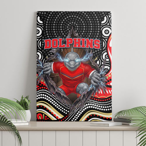 Dolphins Canvas Wall Art The Scream of Lightning Eyes - Indigenous Dot Ripping Effect