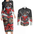 Dolphins Couples Matching Long Sleeve Bodycon Dress and Long Sleeve Button Shirt The Scream of Lightning Eyes - Indigenous Dot Ripping Effect