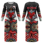 Dolphins Couples Matching Long Sleeve Bodycon Dress and Long Sleeve Button Shirt The Scream of Lightning Eyes - Indigenous Dot Ripping Effect