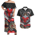 Dolphins Couples Matching Off Shoulder Maxi Dress and Hawaiian Shirt The Scream of Lightning Eyes - Indigenous Dot Ripping Effect