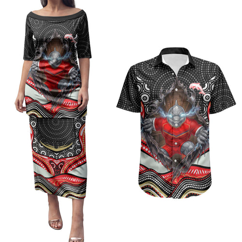 Dolphins Couples Matching Puletasi and Hawaiian Shirt The Scream of Lightning Eyes - Indigenous Dot Ripping Effect