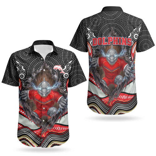 Dolphins Couples Matching Puletasi and Hawaiian Shirt The Scream of Lightning Eyes - Indigenous Dot Ripping Effect