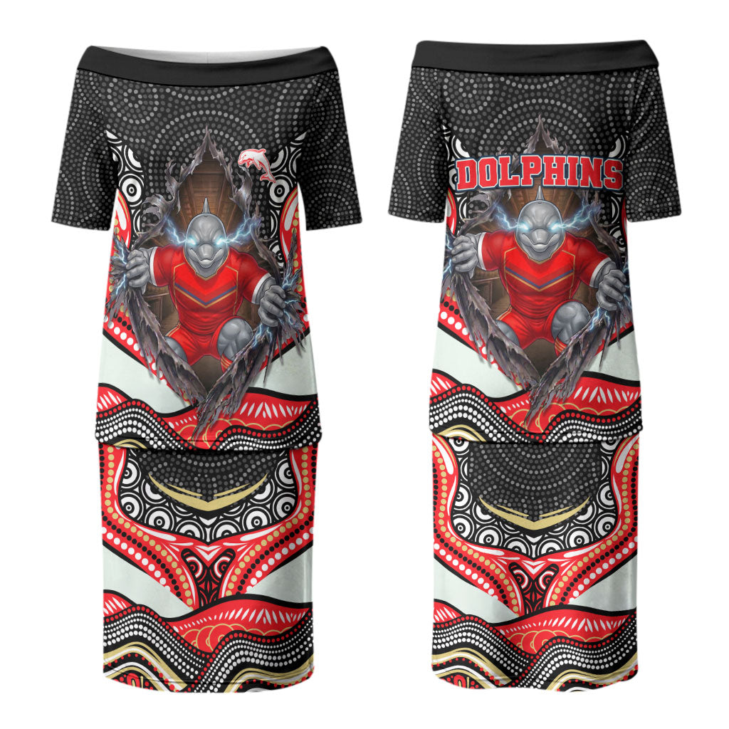 Dolphins Couples Matching Puletasi and Hawaiian Shirt The Scream of Lightning Eyes - Indigenous Dot Ripping Effect