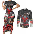 Dolphins Couples Matching Short Sleeve Bodycon Dress and Long Sleeve Button Shirt The Scream of Lightning Eyes - Indigenous Dot Ripping Effect