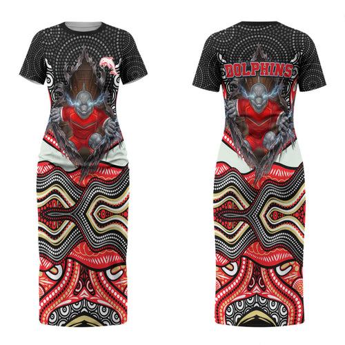Dolphins Couples Matching Short Sleeve Bodycon Dress and Long Sleeve Button Shirt The Scream of Lightning Eyes - Indigenous Dot Ripping Effect