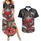 Dolphins Couples Matching Summer Maxi Dress and Hawaiian Shirt The Scream of Lightning Eyes - Indigenous Dot Ripping Effect