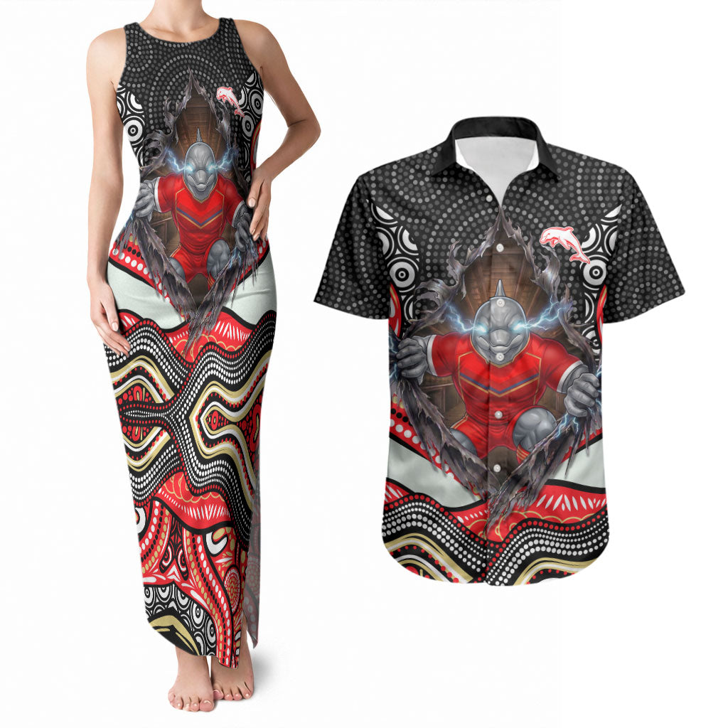 Dolphins Couples Matching Tank Maxi Dress and Hawaiian Shirt The Scream of Lightning Eyes - Indigenous Dot Ripping Effect