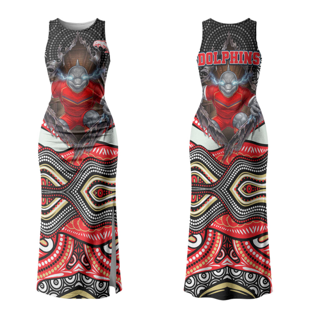Dolphins Couples Matching Tank Maxi Dress and Hawaiian Shirt The Scream of Lightning Eyes - Indigenous Dot Ripping Effect