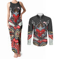 Dolphins Couples Matching Tank Maxi Dress and Long Sleeve Button Shirt The Scream of Lightning Eyes - Indigenous Dot Ripping Effect