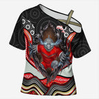 Dolphins Cross Shoulder Shirt The Scream of Lightning Eyes - Indigenous Dot Ripping Effect