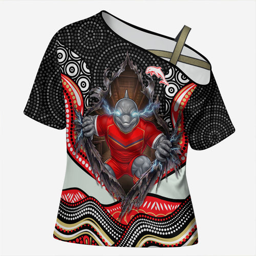Dolphins Cross Shoulder Shirt The Scream of Lightning Eyes - Indigenous Dot Ripping Effect