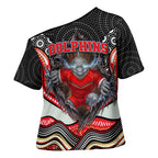 Dolphins Cross Shoulder Shirt The Scream of Lightning Eyes - Indigenous Dot Ripping Effect