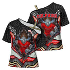 Dolphins Cross Shoulder Shirt The Scream of Lightning Eyes - Indigenous Dot Ripping Effect