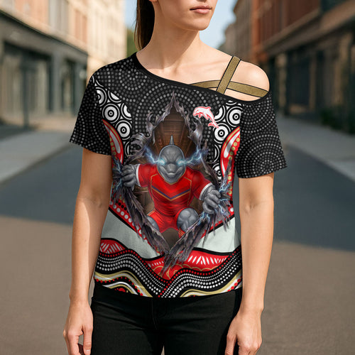 Dolphins Cross Shoulder Shirt The Scream of Lightning Eyes - Indigenous Dot Ripping Effect