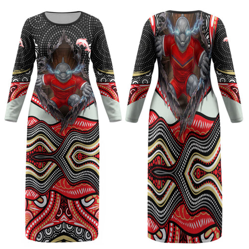Dolphins Family Matching Long Sleeve Bodycon Dress and Hawaiian Shirt The Scream of Lightning Eyes - Indigenous Dot Ripping Effect