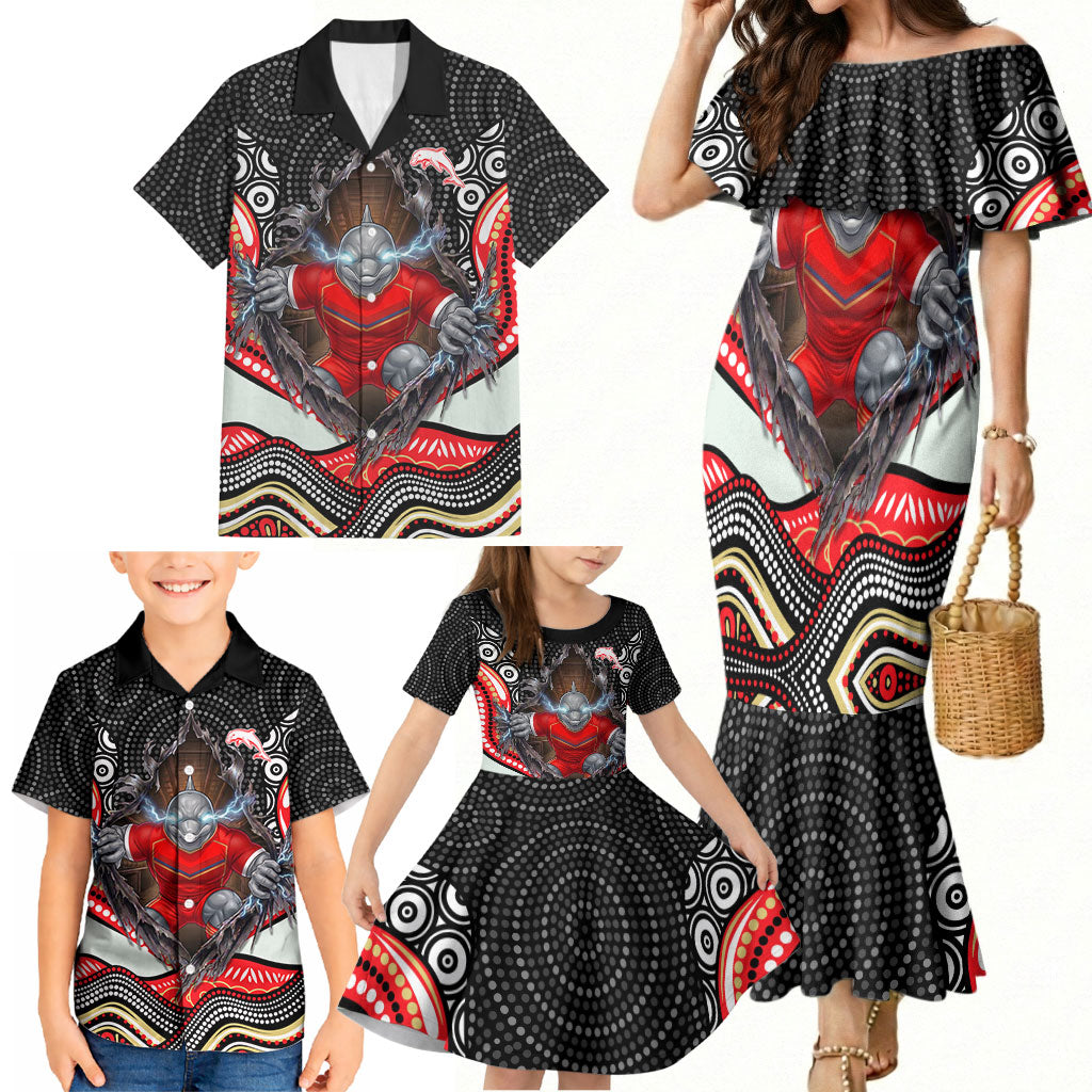 Dolphins Family Matching Mermaid Dress and Hawaiian Shirt The Scream of Lightning Eyes - Indigenous Dot Ripping Effect