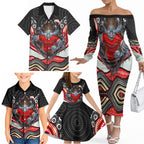 Dolphins Family Matching Off The Shoulder Long Sleeve Dress and Hawaiian Shirt The Scream of Lightning Eyes - Indigenous Dot Ripping Effect