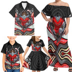 Dolphins Family Matching Off Shoulder Maxi Dress and Hawaiian Shirt The Scream of Lightning Eyes - Indigenous Dot Ripping Effect