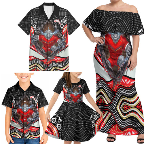 Dolphins Family Matching Off Shoulder Maxi Dress and Hawaiian Shirt The Scream of Lightning Eyes - Indigenous Dot Ripping Effect