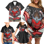 Dolphins Family Matching Off Shoulder Short Dress and Hawaiian Shirt The Scream of Lightning Eyes - Indigenous Dot Ripping Effect