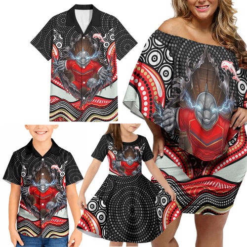 Dolphins Family Matching Off Shoulder Short Dress and Hawaiian Shirt The Scream of Lightning Eyes - Indigenous Dot Ripping Effect