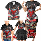 Dolphins Family Matching Short Sleeve Bodycon Dress and Hawaiian Shirt The Scream of Lightning Eyes - Indigenous Dot Ripping Effect