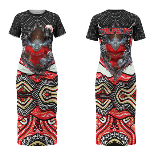 Dolphins Family Matching Short Sleeve Bodycon Dress and Hawaiian Shirt The Scream of Lightning Eyes - Indigenous Dot Ripping Effect
