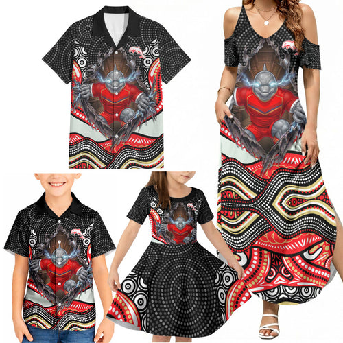 Dolphins Family Matching Summer Maxi Dress and Hawaiian Shirt The Scream of Lightning Eyes - Indigenous Dot Ripping Effect