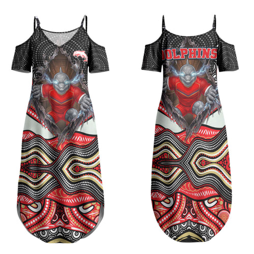 Dolphins Family Matching Summer Maxi Dress and Hawaiian Shirt The Scream of Lightning Eyes - Indigenous Dot Ripping Effect