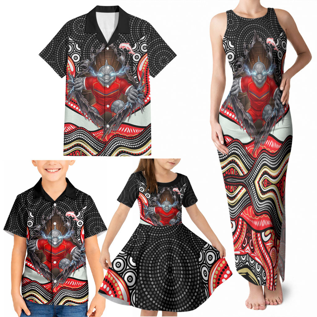 Dolphins Family Matching Tank Maxi Dress and Hawaiian Shirt The Scream of Lightning Eyes - Indigenous Dot Ripping Effect