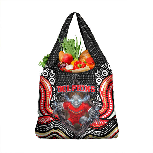 Dolphins Grocery Bag The Scream of Lightning Eyes - Indigenous Dot Ripping Effect