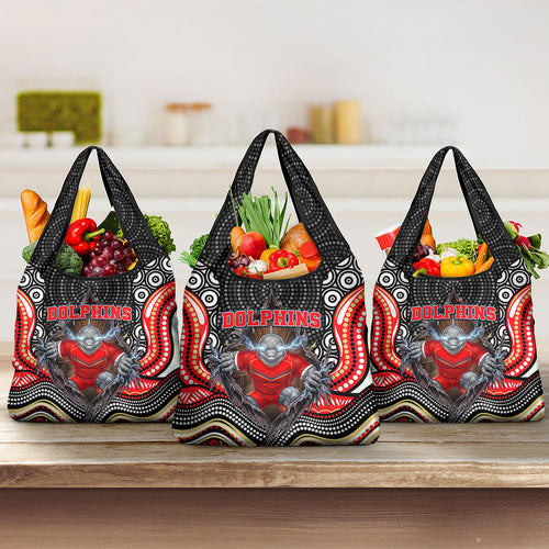 Dolphins Grocery Bag The Scream of Lightning Eyes - Indigenous Dot Ripping Effect