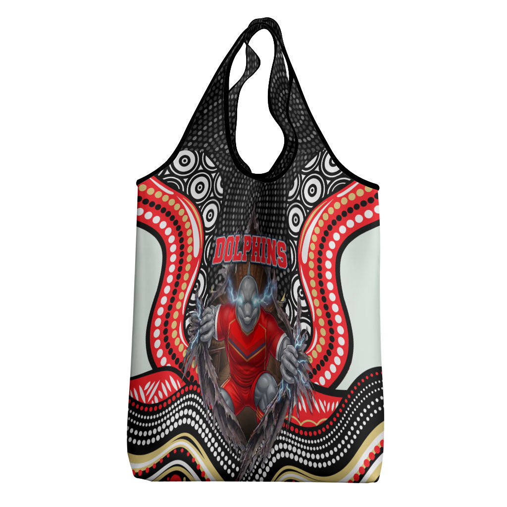 Dolphins Grocery Bag The Scream of Lightning Eyes - Indigenous Dot Ripping Effect