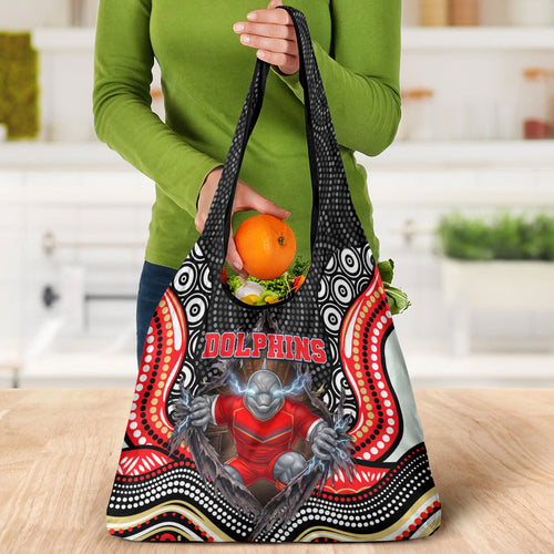 Dolphins Grocery Bag The Scream of Lightning Eyes - Indigenous Dot Ripping Effect