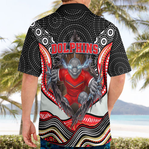 Dolphins Hawaiian Shirt The Scream of Lightning Eyes - Indigenous Dot Ripping Effect