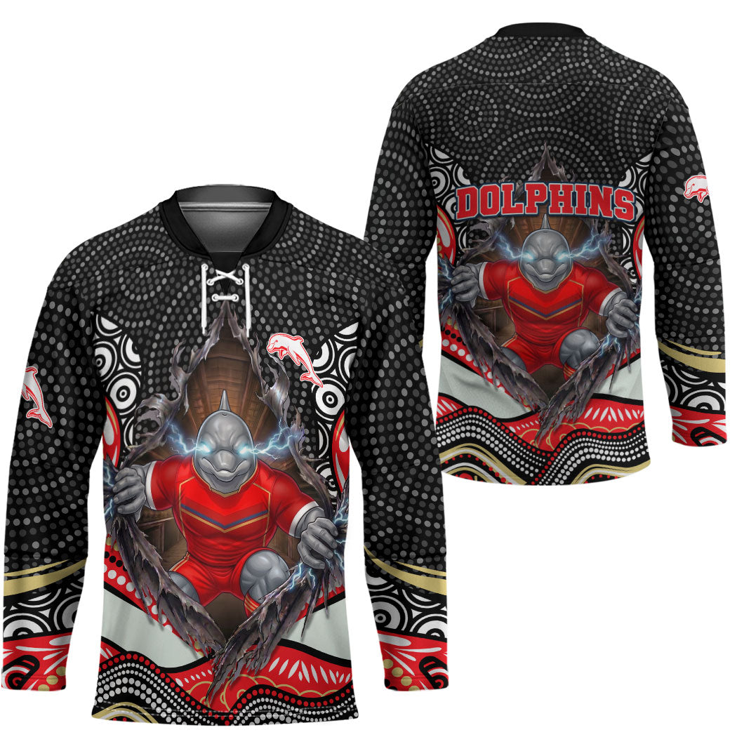 Dolphins Hockey Jersey The Scream of Lightning Eyes - Indigenous Dot Ripping Effect