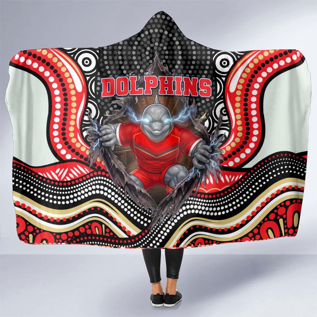 Dolphins Hooded Blanket The Scream of Lightning Eyes - Indigenous Dot Ripping Effect