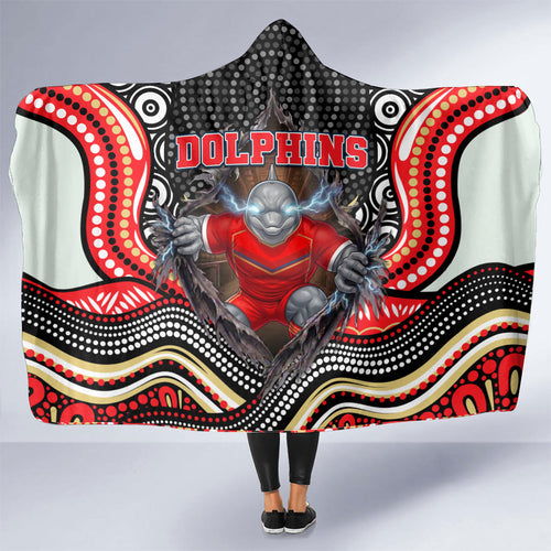 Dolphins Hooded Blanket The Scream of Lightning Eyes - Indigenous Dot Ripping Effect
