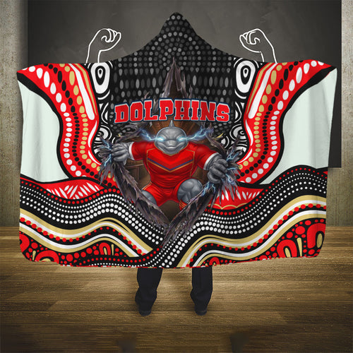 Dolphins Hooded Blanket The Scream of Lightning Eyes - Indigenous Dot Ripping Effect