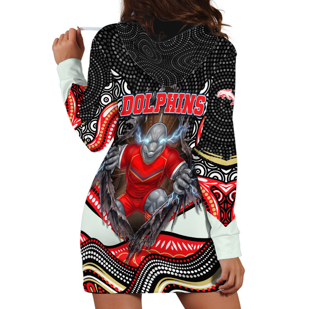 Dolphins Hoodie Dress The Scream of Lightning Eyes - Indigenous Dot Ripping Effect