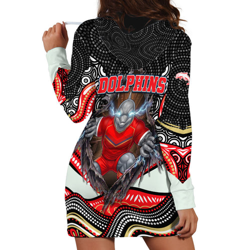 Dolphins Hoodie Dress The Scream of Lightning Eyes - Indigenous Dot Ripping Effect