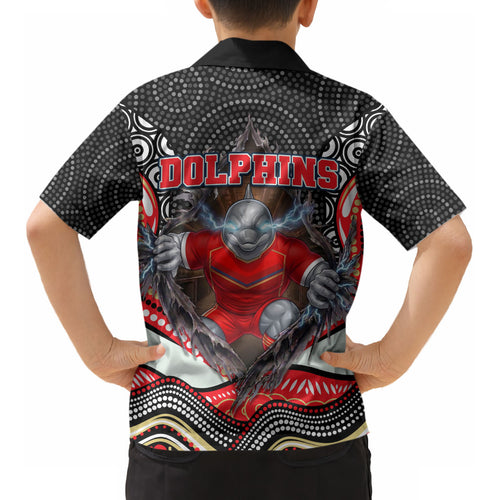 Dolphins Kid Hawaiian Shirt The Scream of Lightning Eyes - Indigenous Dot Ripping Effect