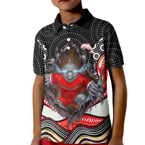 Dolphins Kid Polo Shirt The Scream of Lightning Eyes - Indigenous Dot Ripping Effect
