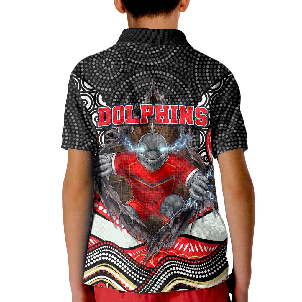 Dolphins Kid Polo Shirt The Scream of Lightning Eyes - Indigenous Dot Ripping Effect